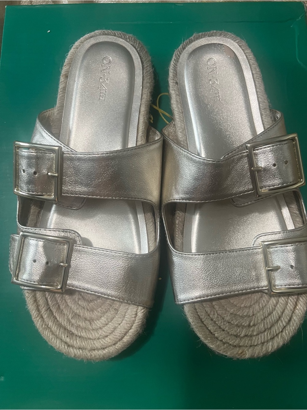 ON 34th Milaa Buckle Footbed Sandals Metallic Gold Silver Size 8.5 M